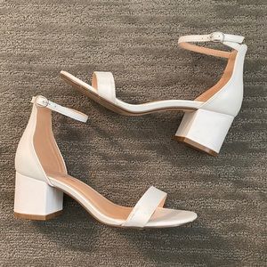white low block heel sandal one strap